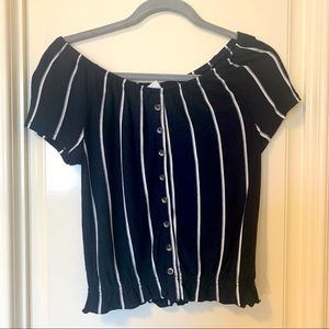 H&M off the shoulder navy blue blouse